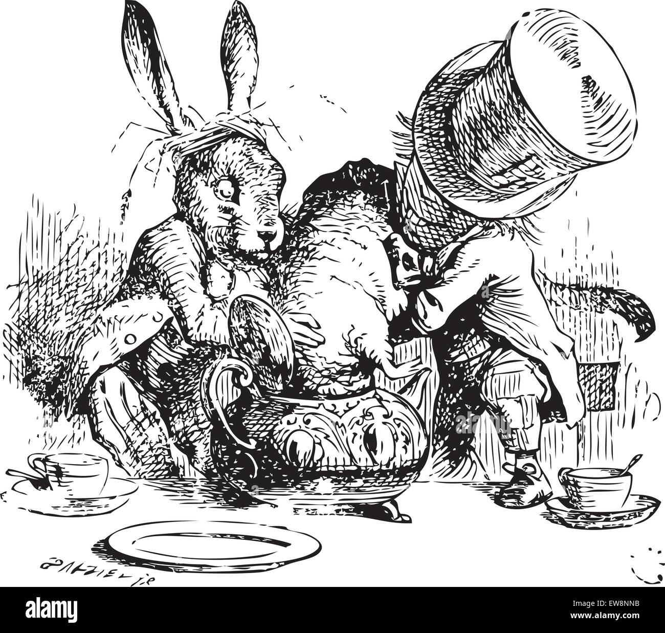 Mad Hatter and March Hare dunking the Dormouse.the last time she