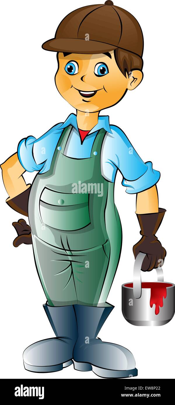 Boy Painter with a Can of Paint, vector illustration Stock Vector Image ...