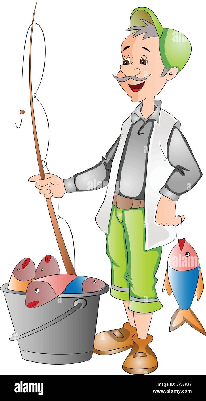 Fisherman with Fish Catch, vector illustration Stock Vector