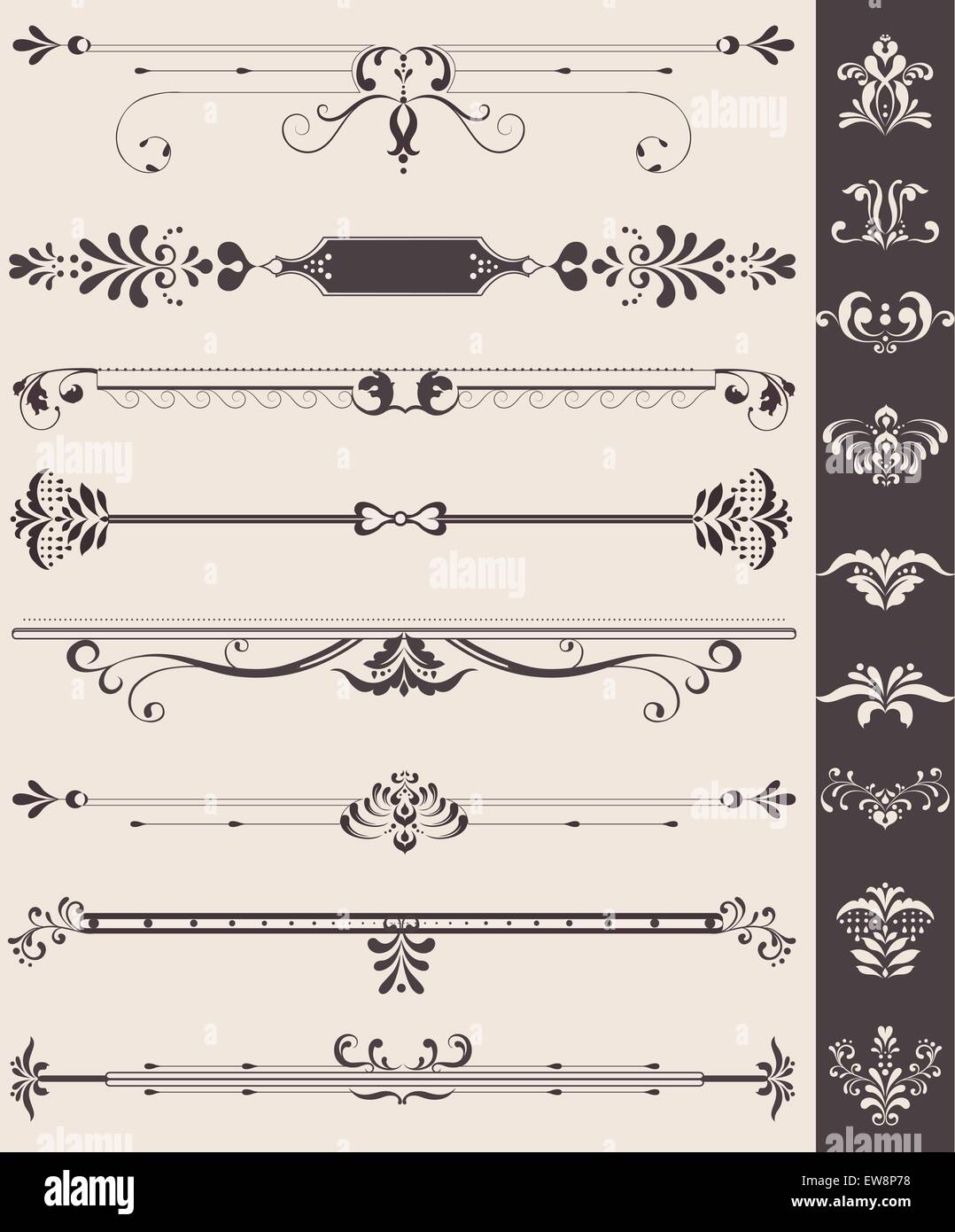 Vintage border elements with ornate elegant retro abstract floral ...