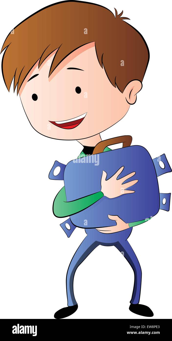 Boy Hugging a Briefcase Full of Money, vector illustration Stock Vector
