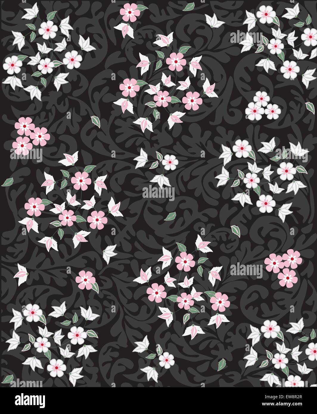 Vintage background with floral design, pink and black. Vector