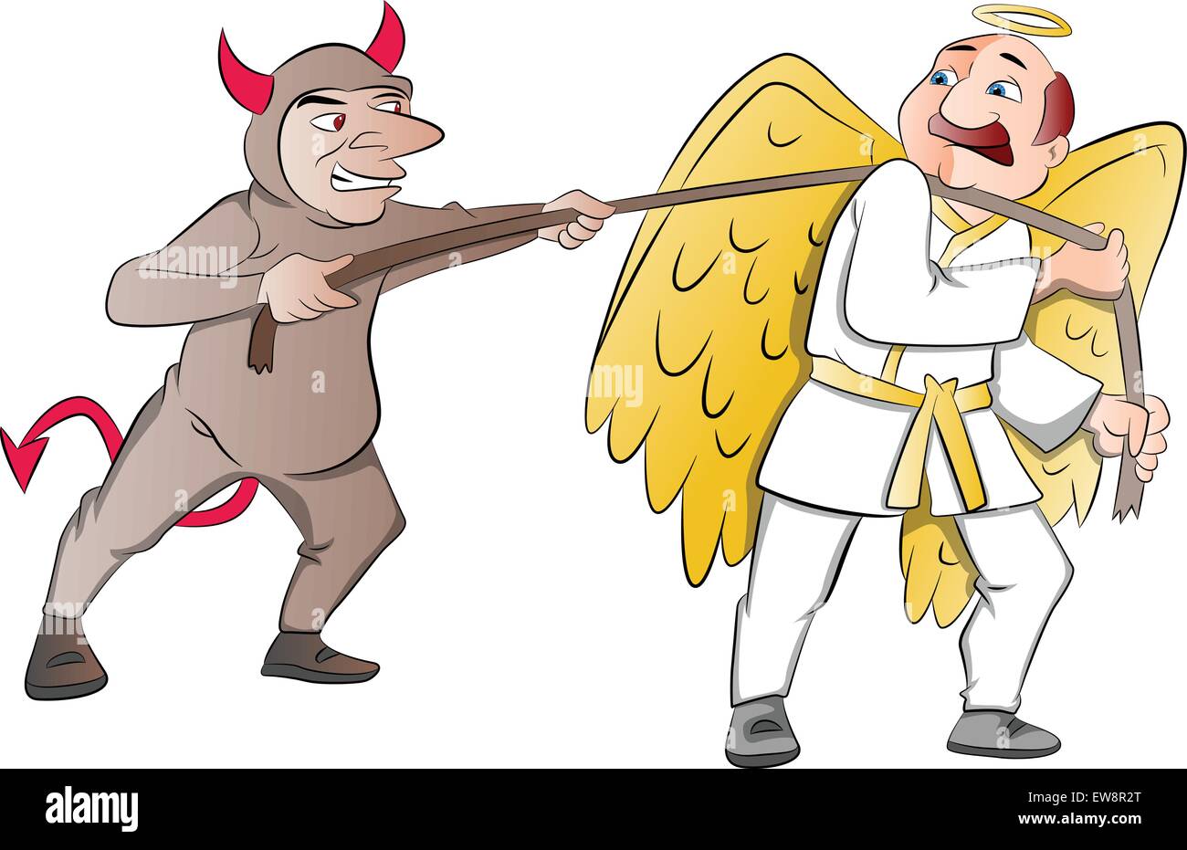 Tug-of-War Between a Devil and an Angel, vector illustration Stock Vector