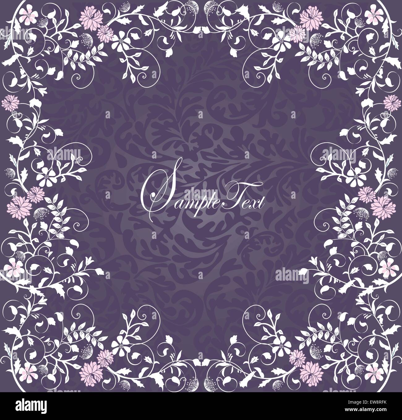 Vintage invitation card with ornate elegant floral design, pink and ...