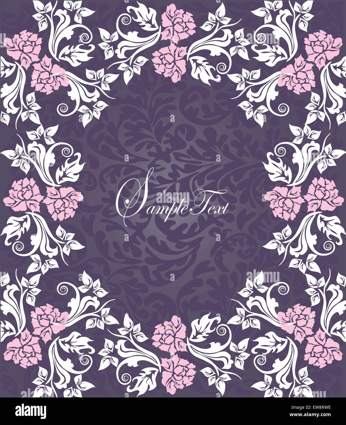 Vintage invitation card with ornate elegant floral design, pink and ...