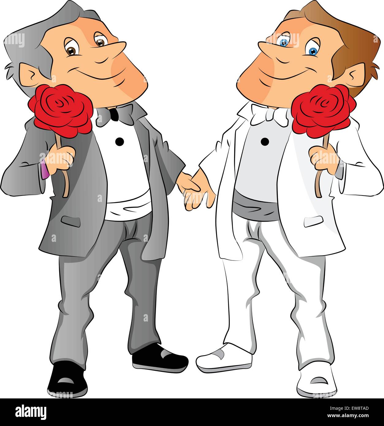 Vector illustration of homosexual couple holding red rose. Stock Vector