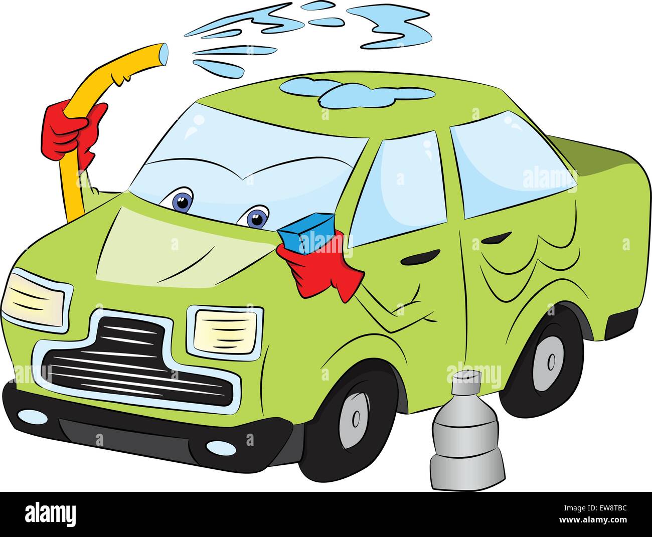 Cartoon car washing with water pipe and sponge Stock Vector Image & Art -  Alamy