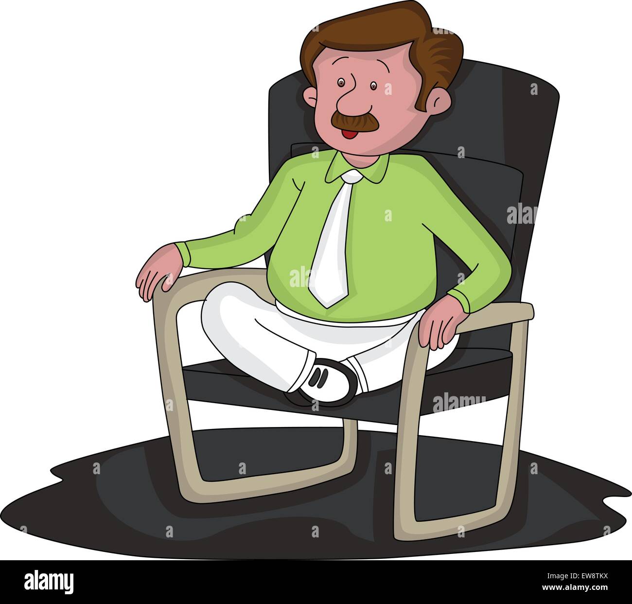 Vector illustration of worried businessman sitting with legs crossed on chair. Stock Vector