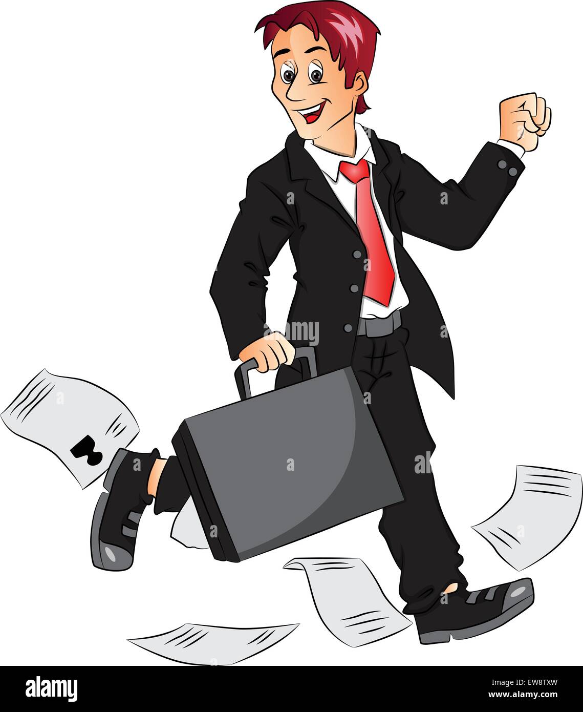 Vector illustration of happy businessman holding briefcase and ...