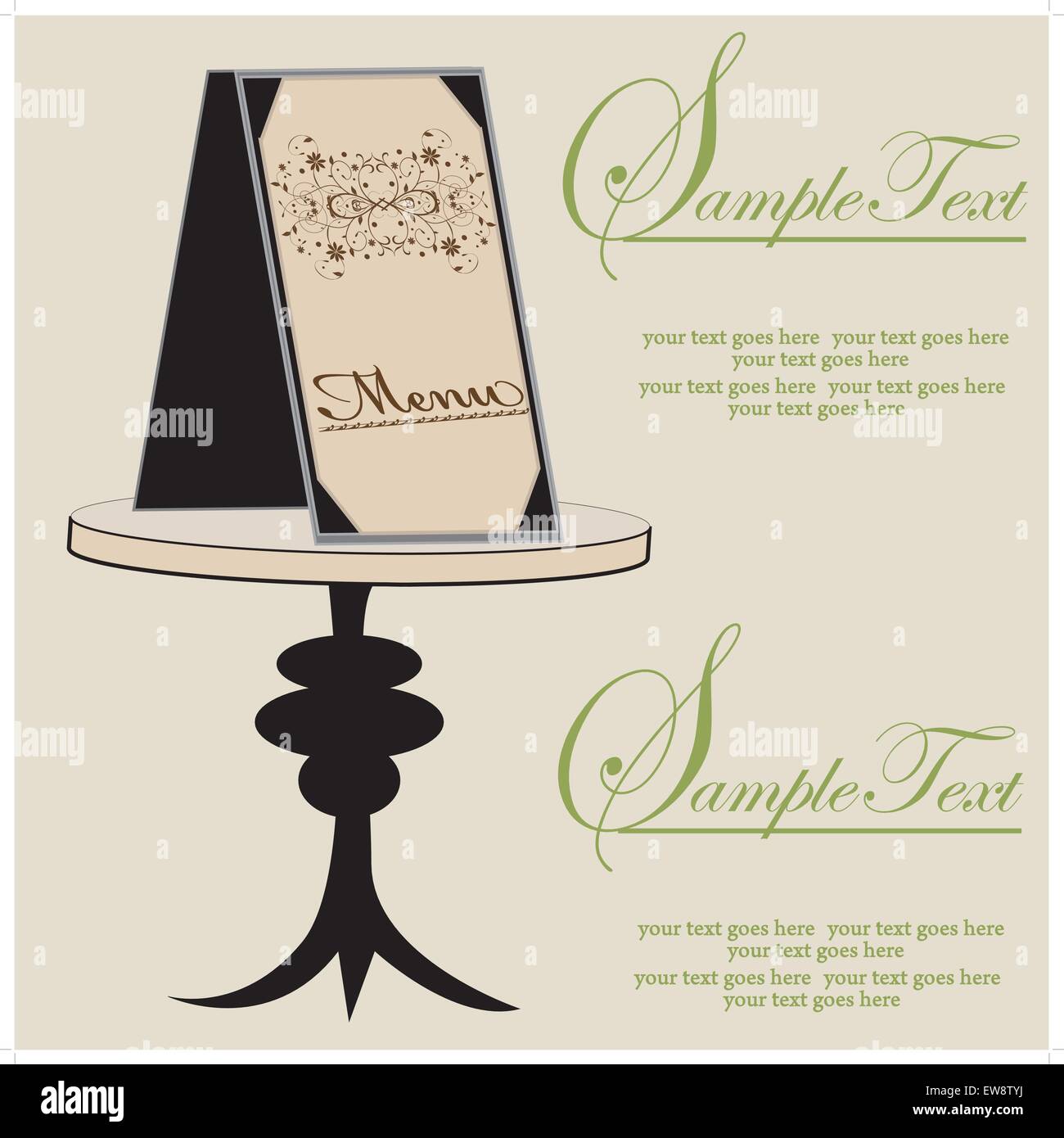 Vintage invitation card with menu with elegant abstract floral design, restaurant opening, on