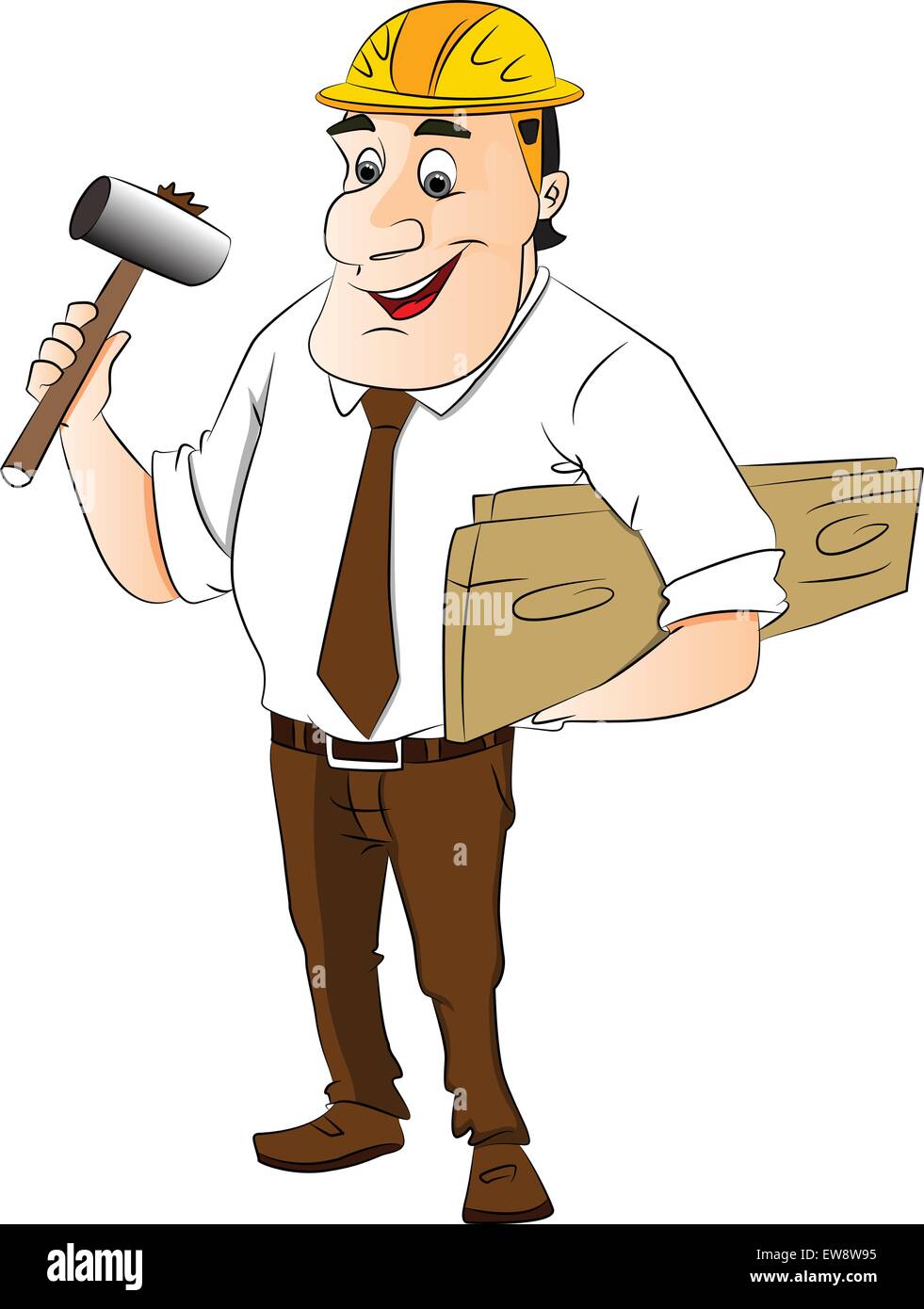 Vector illustration of happy construction worker holding hammer and ...