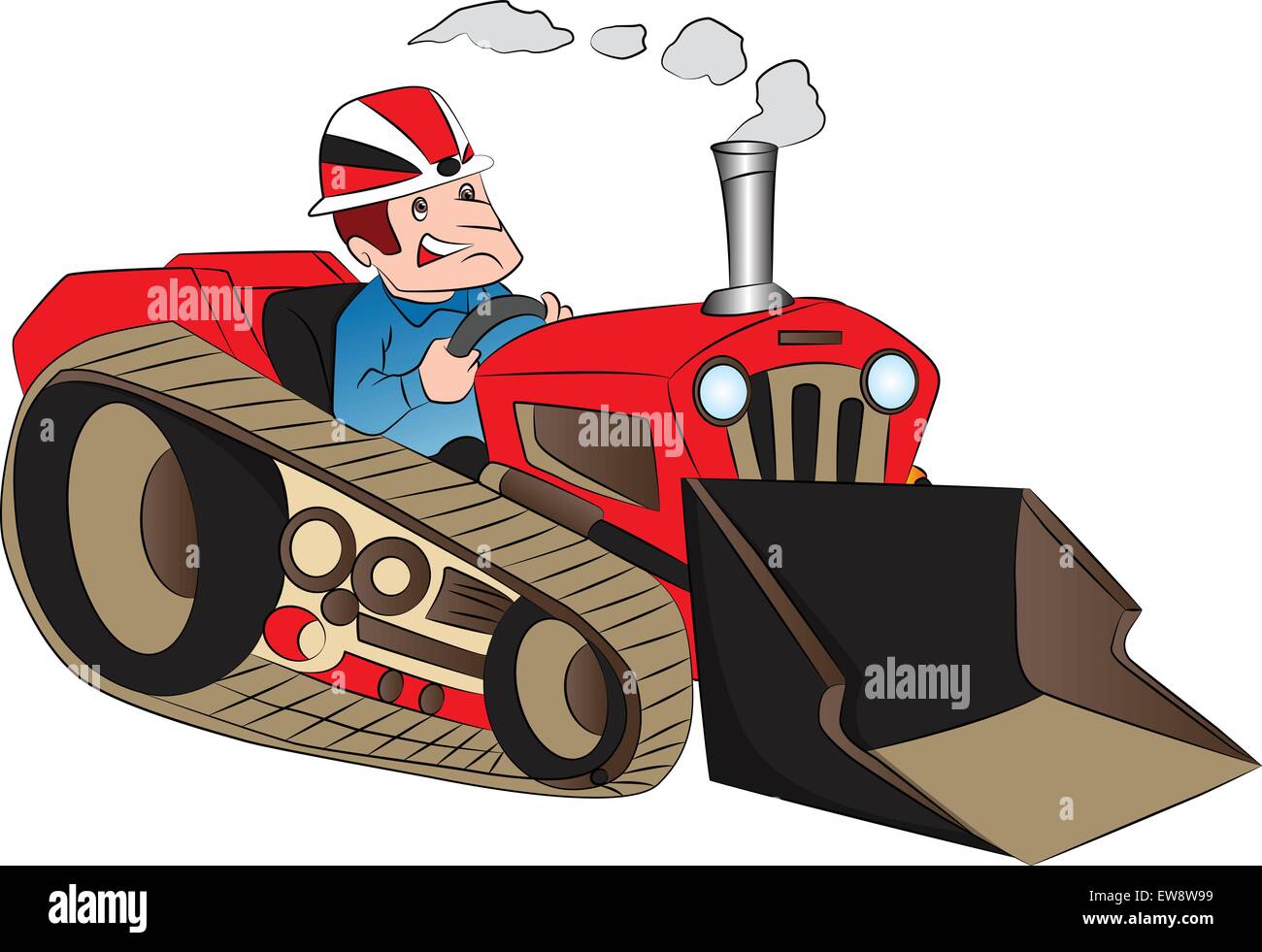 Vector illustration of construction worker driving a loader at site. Stock Vector