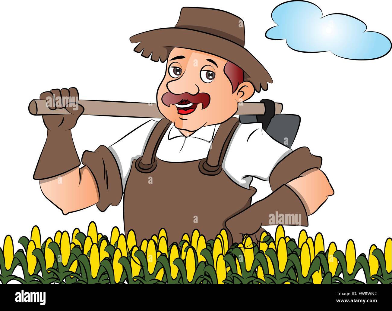 Vector illustration of a gardener with a shovel at field, hand on hip ...