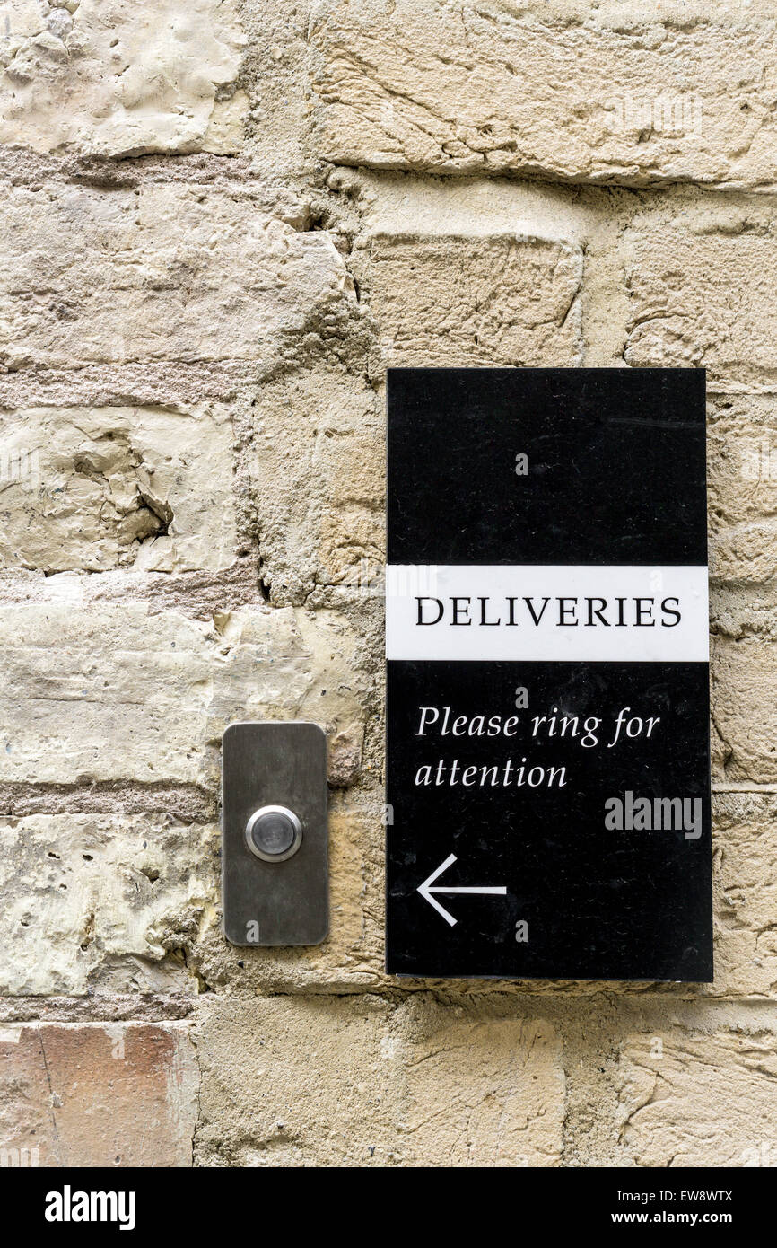 Deliveries Please Ring For Attention Bell And Sign On An Old Wall Conceptual Image Stock Photo Alamy