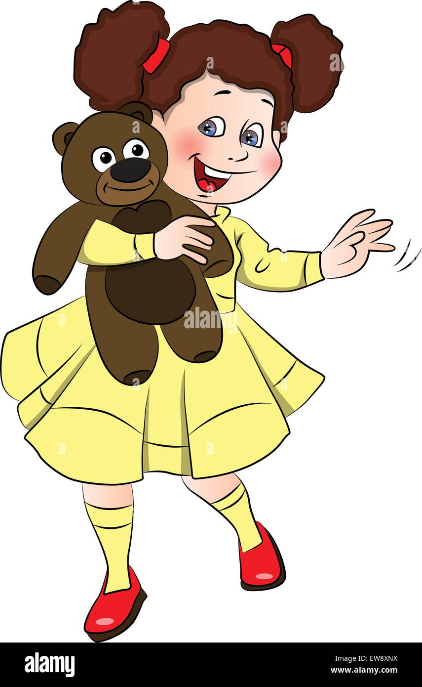 Vector illustration of little girl holding her teddy bear Stock Vector ...
