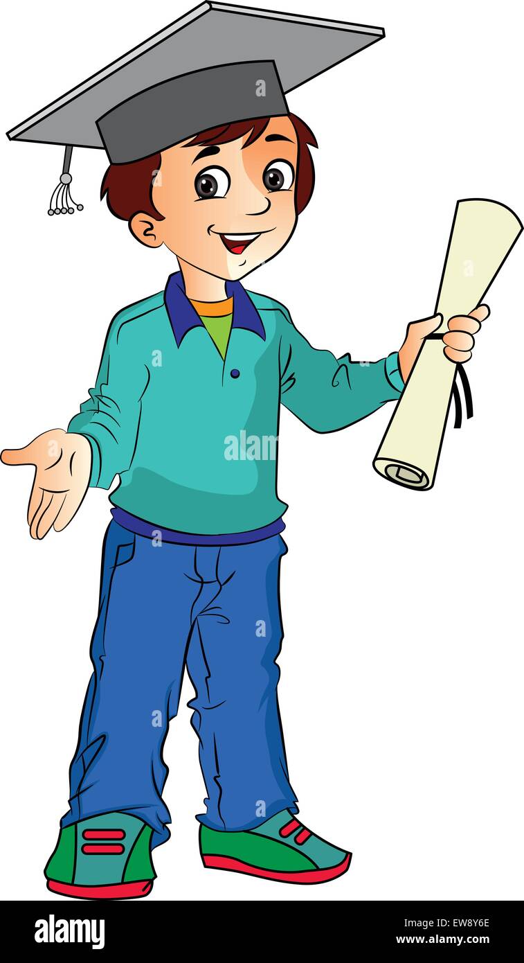 Boy Graduate Holding a Diploma, vector illustration Stock Vector Image ...