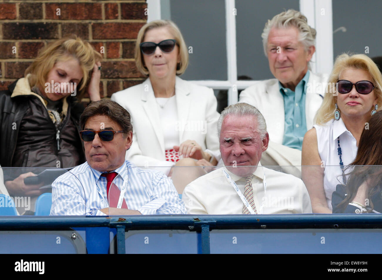 London, UK. 20th June, 2015. Queens Aegon Championship Tennis. David Gold (bottom right), Joint Chairman of West Ham United football club, watches the action in the first semi-final Credit:  Action Plus Sports/Alamy Live News Stock Photo