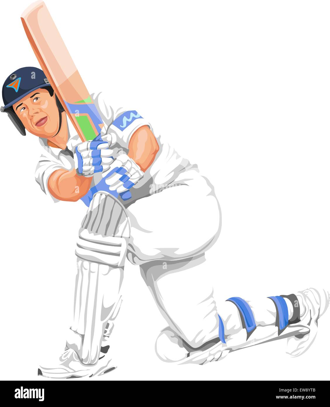 Vector illustration of cricket batsman in action. Stock Vector
