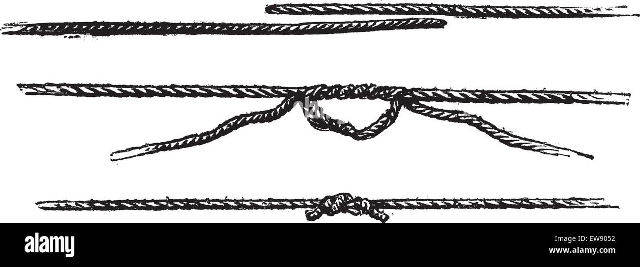 Fisherman's Knot, vintage engraved illustration. Le Magasin Pittoresque - Larive and Fleury - 1874 Stock Vector