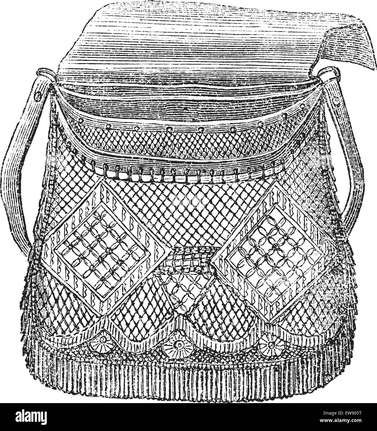 Fisherman's Bag, used in Fly Fishing, vintage engraved