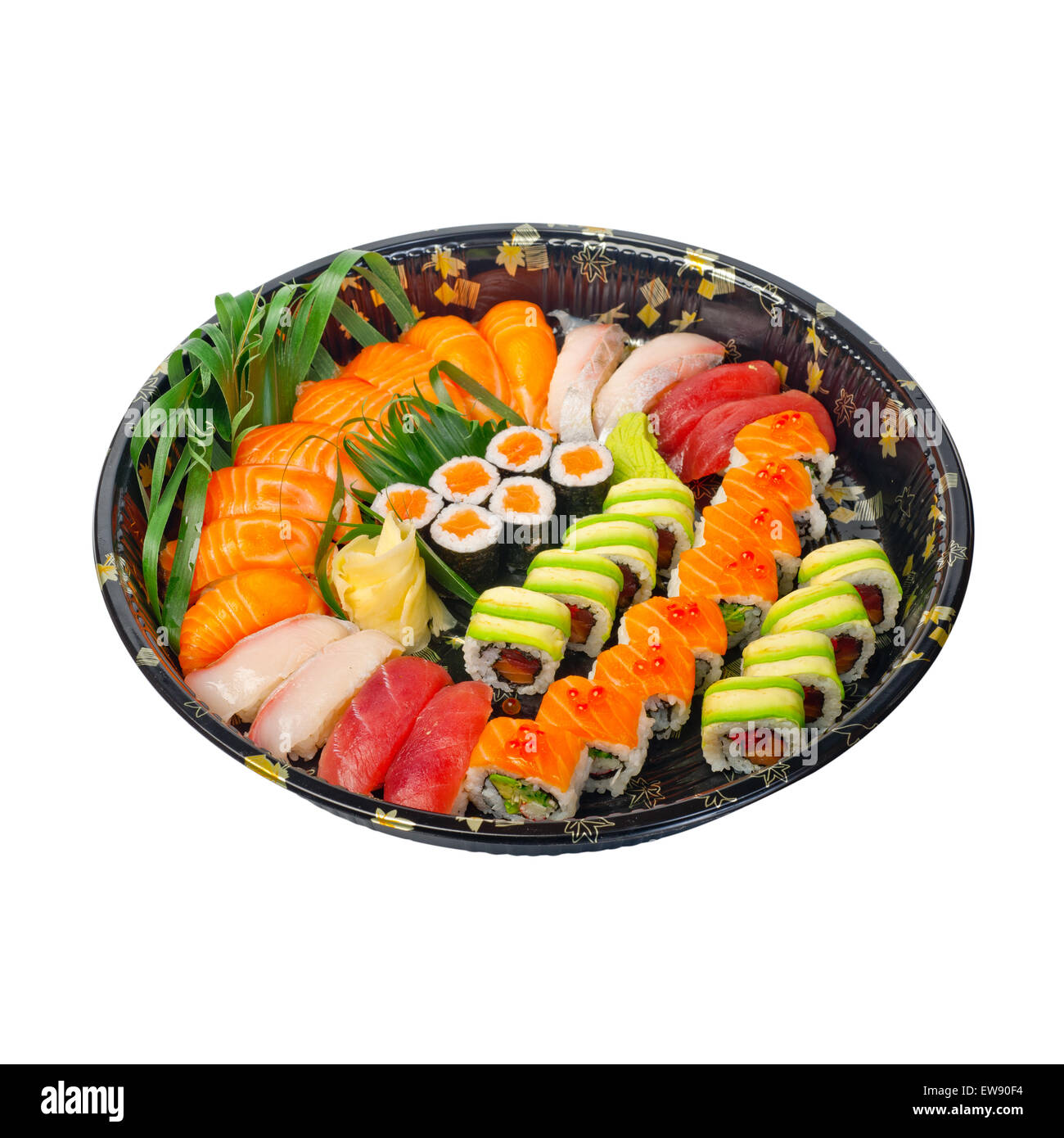take away selection of fresh sushi express on plastic tray Stock Photo