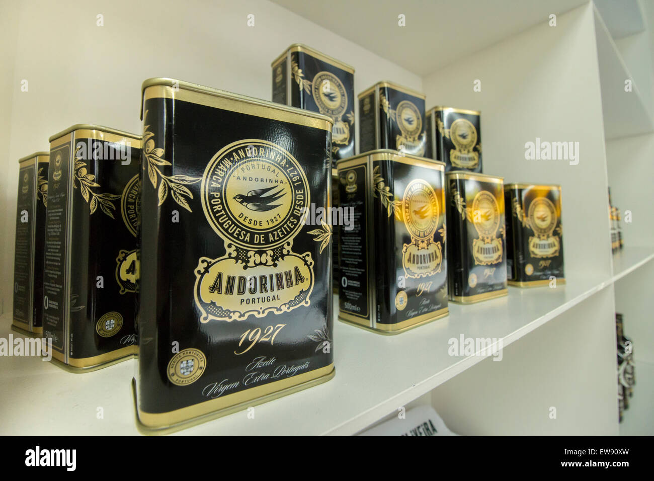 BEJA, PORTUGAL - APRIL, 2015 - Andorinha olive oil product bottles on a