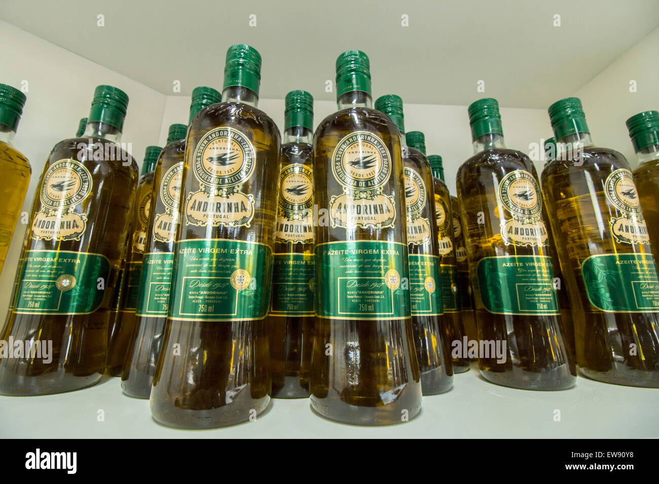 BEJA, PORTUGAL - APRIL, 2015 - Andorinha olive oil product bottles on a