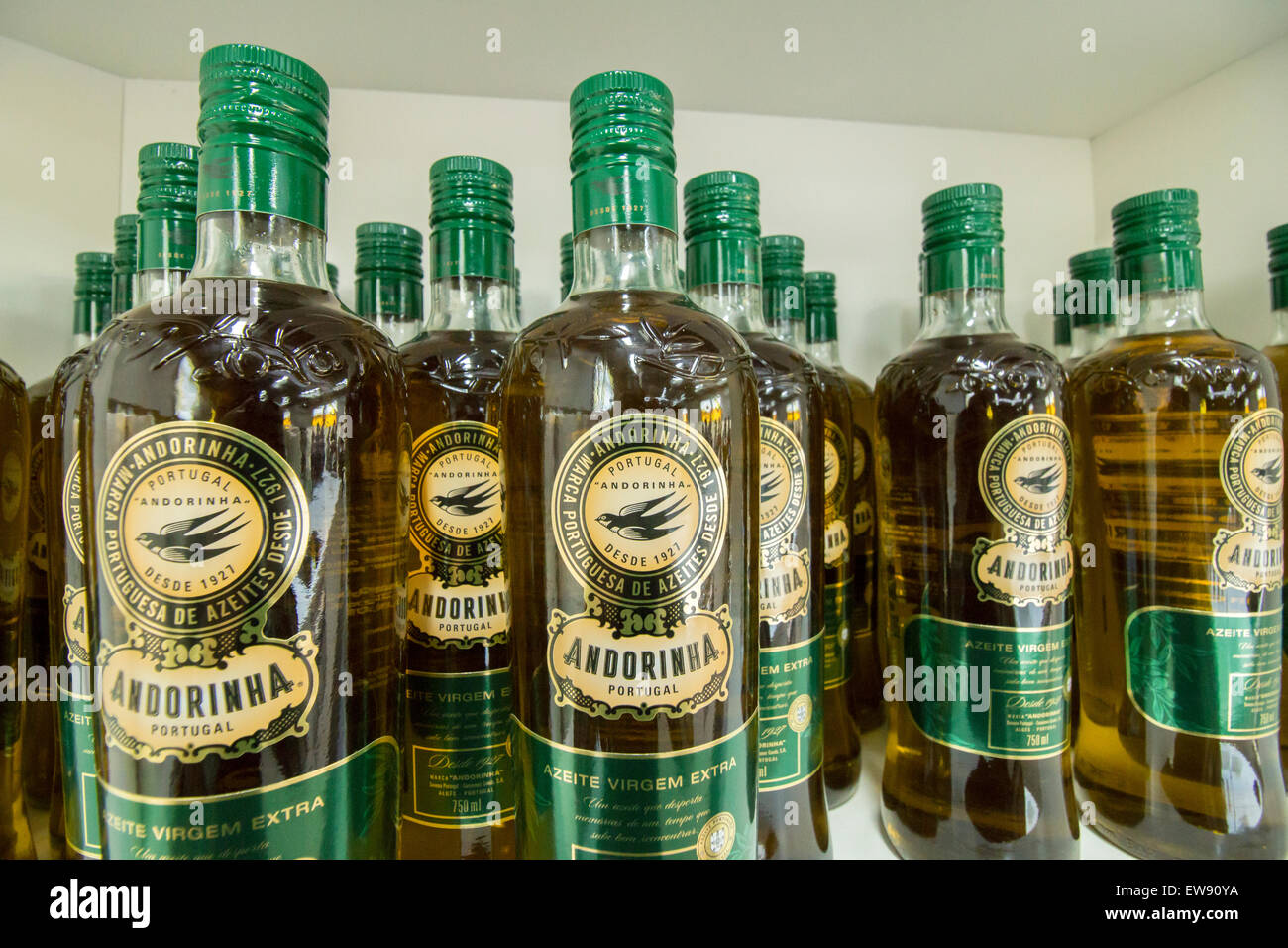 BEJA, PORTUGAL - APRIL, 2015 - Andorinha olive oil product bottles on a