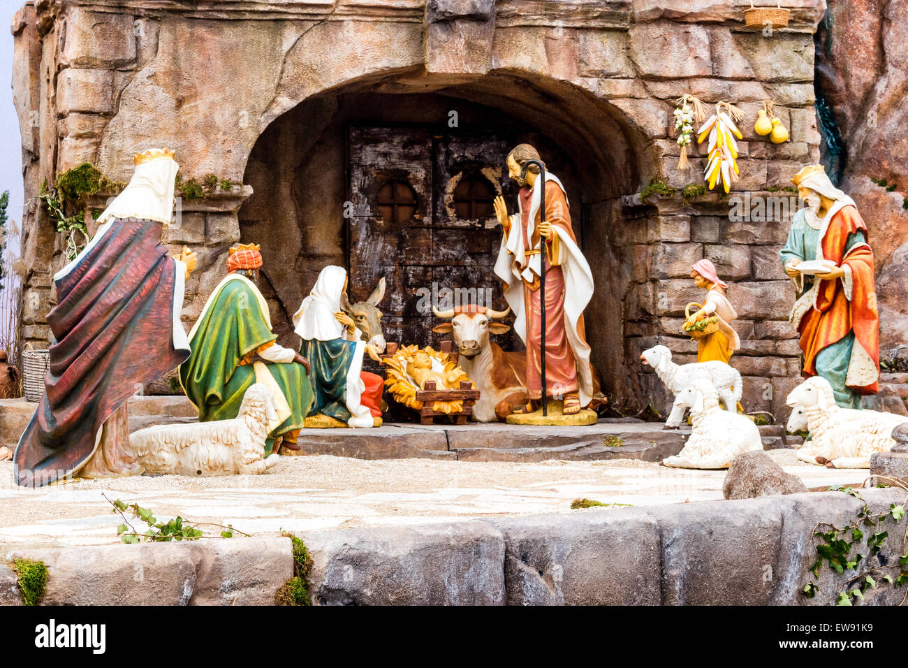 Nativity scene a crib in Italy Stock Photo Alamy