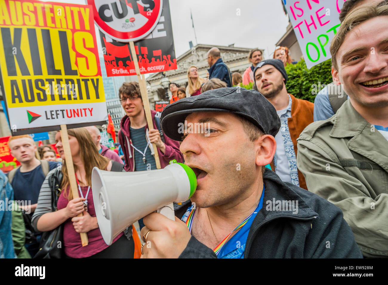 London, UK. 20th June, 2015. An anti austerity march draws a huge crowd starting at Bank and heading to a rally in Parliament Square. It passed off peacefully and was organised by The Peoples Assembly and supported by all the major unions, including the PCS. 20 June 2015. Credit:  Guy Bell/Alamy Live News Stock Photo