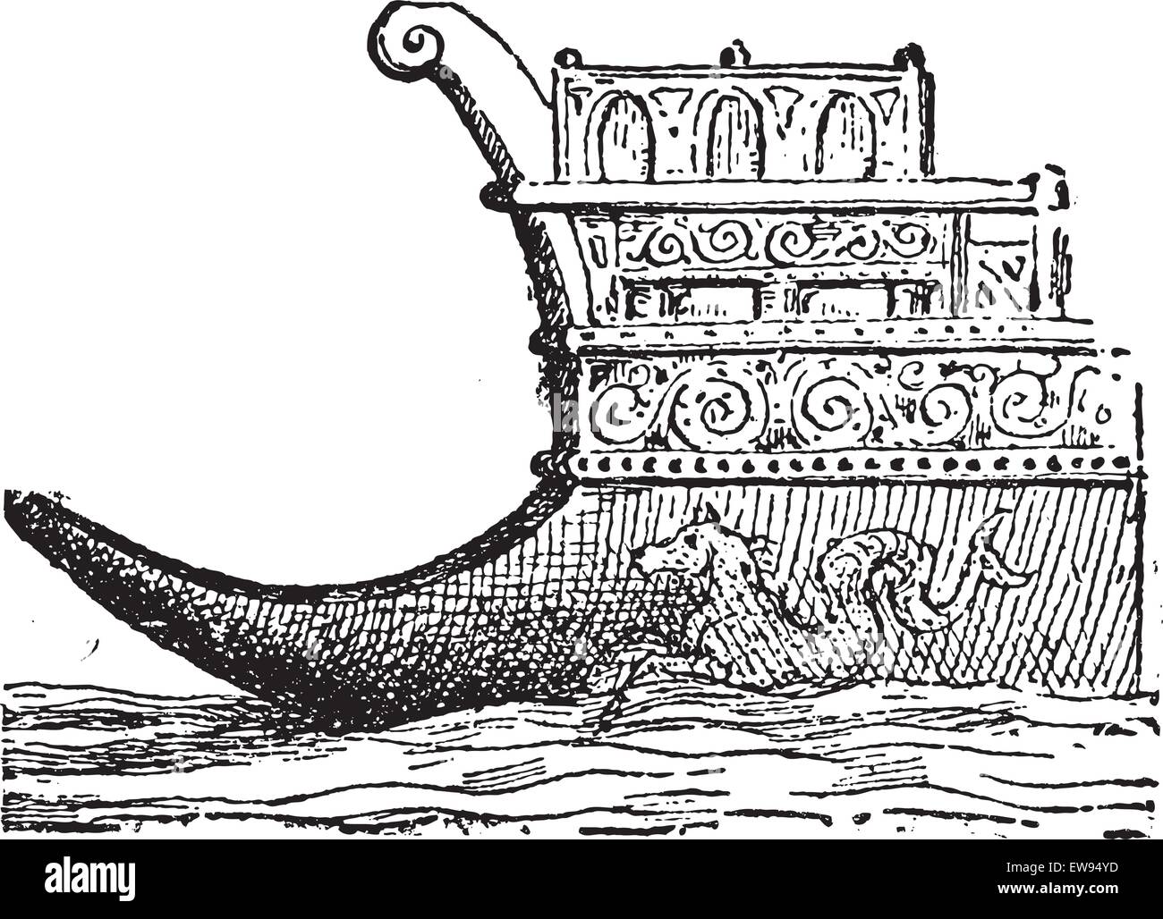 Rostrum or Naval Ram, vintage engraved illustration. Dictionary of words and things - Larive and Fleury - 1895. Stock Vector