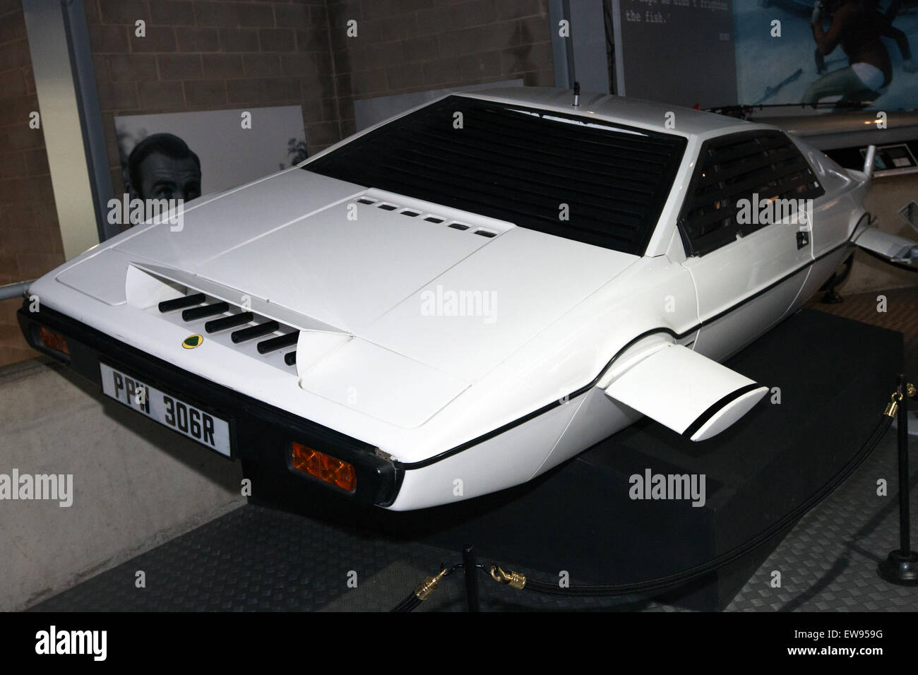 The Lotus Esprit from 'The Spy Who Loved Me,' displayed at the National Motor Museum in Beaulieu, an iconic James Bond car. Stock Photo