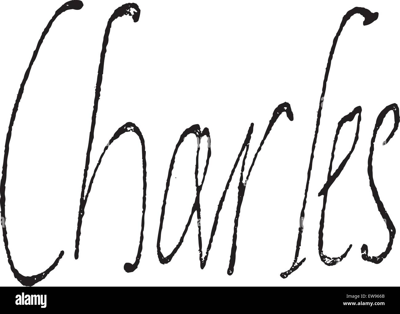 Signature of Charles IX, King of France (1550-1574), vintage engraved illustration. Dictionary of words and things - Larive and  Stock Vector