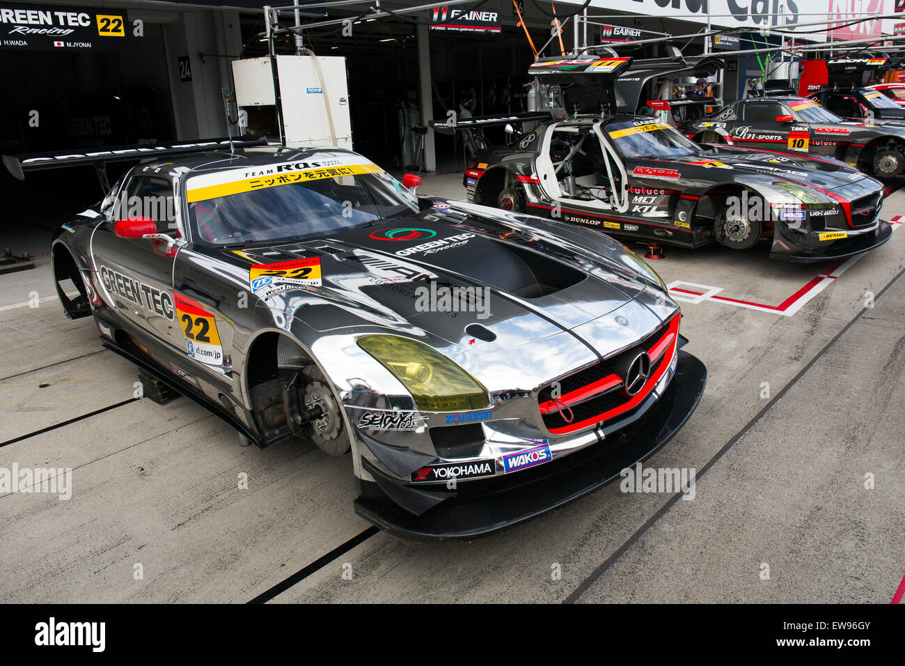 Mercedes-Benz SLS AMG GT3 cars competing in the 2014 Super GT