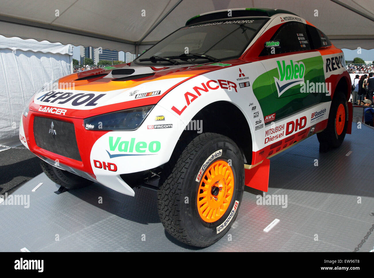 The Mitsubishi Racing Lancer, displayed at Motorsport Japan 2008, a rally raid vehicle designed for the grueling Dakar Rally. Stock Photo