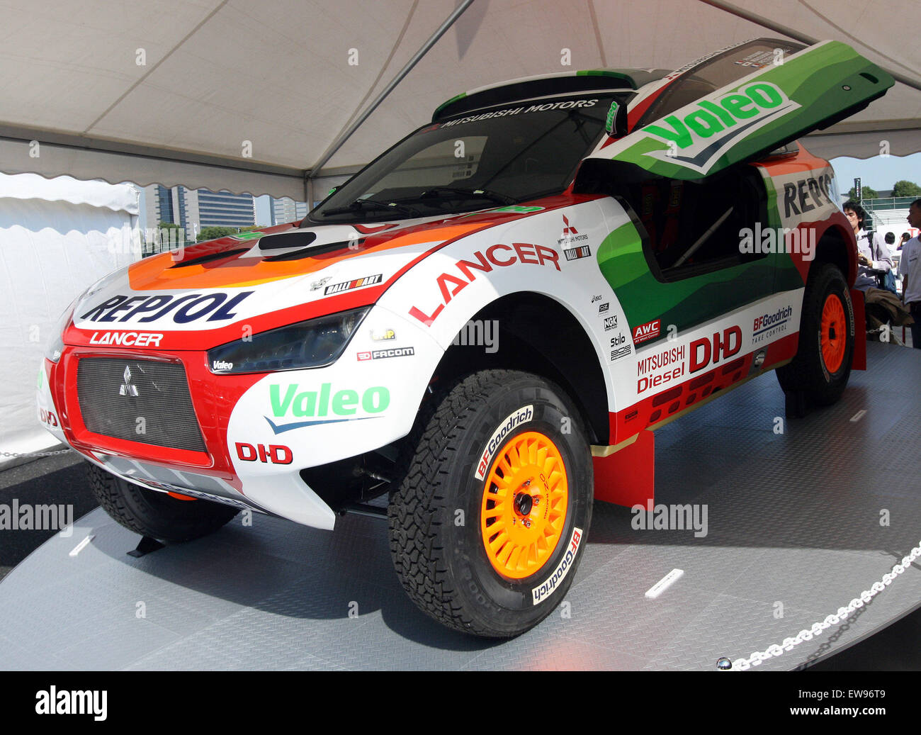 The Mitsubishi Racing Lancer, displayed at Motorsport Japan 2008, an advanced rally raid vehicle designed for the Dakar Rally. Stock Photo