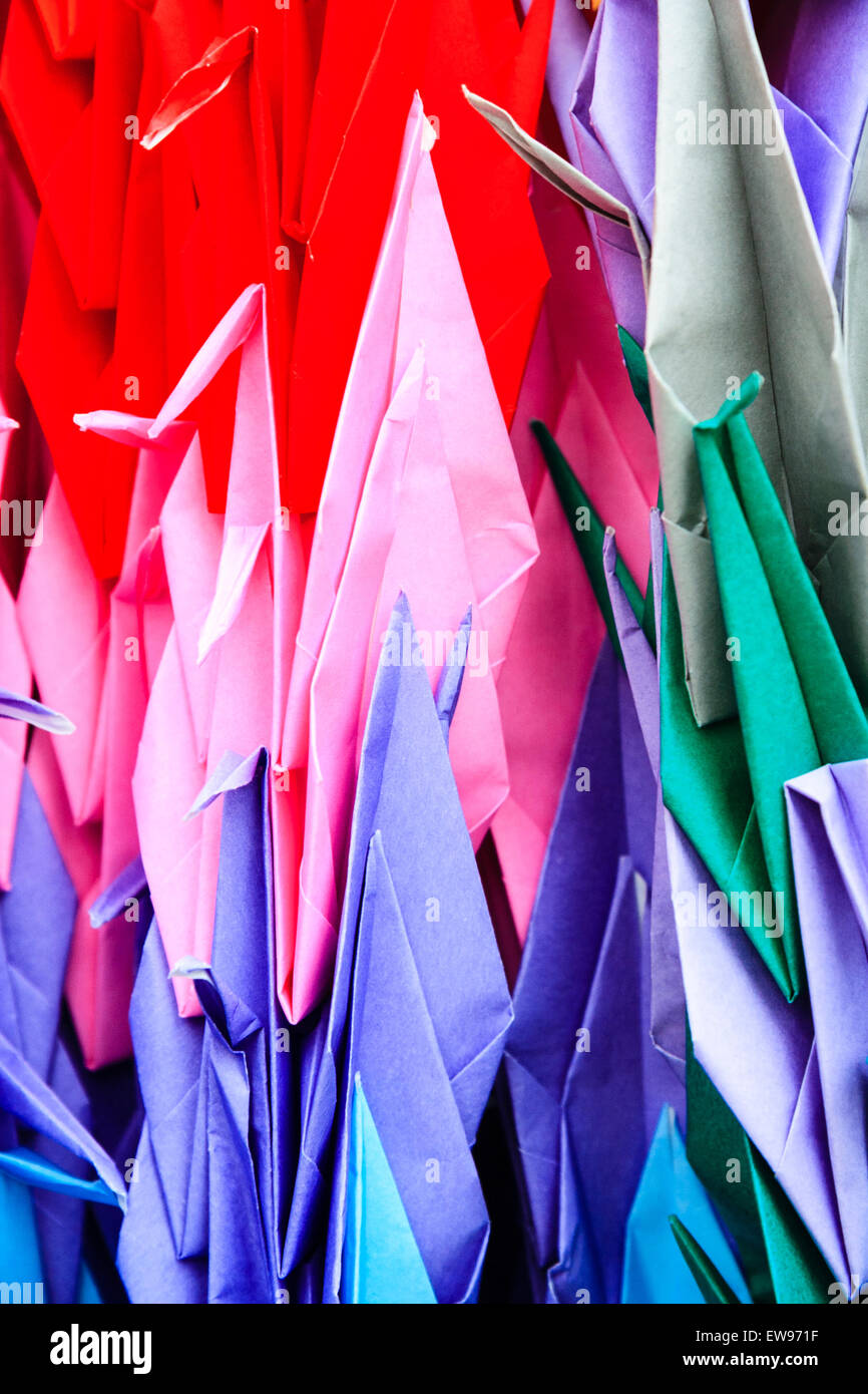 Hiroshima, The Children's Peace Monument. Vertical rows of origami