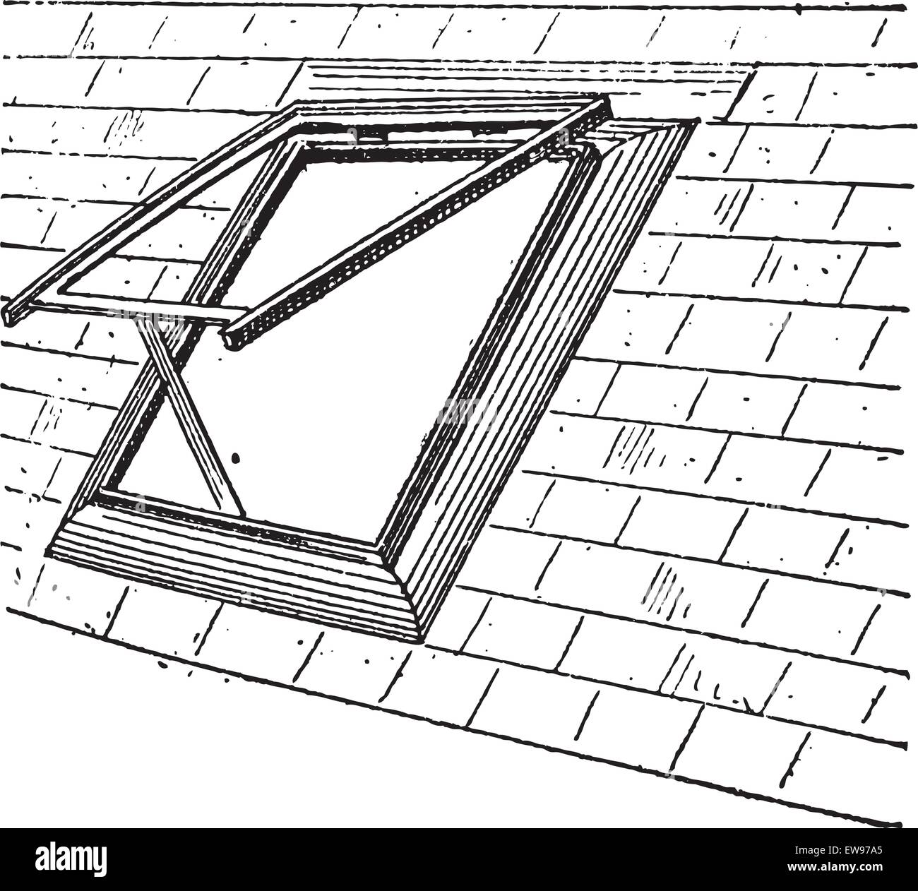 Old engraved illustration of Skylight on the window. Dictionary of