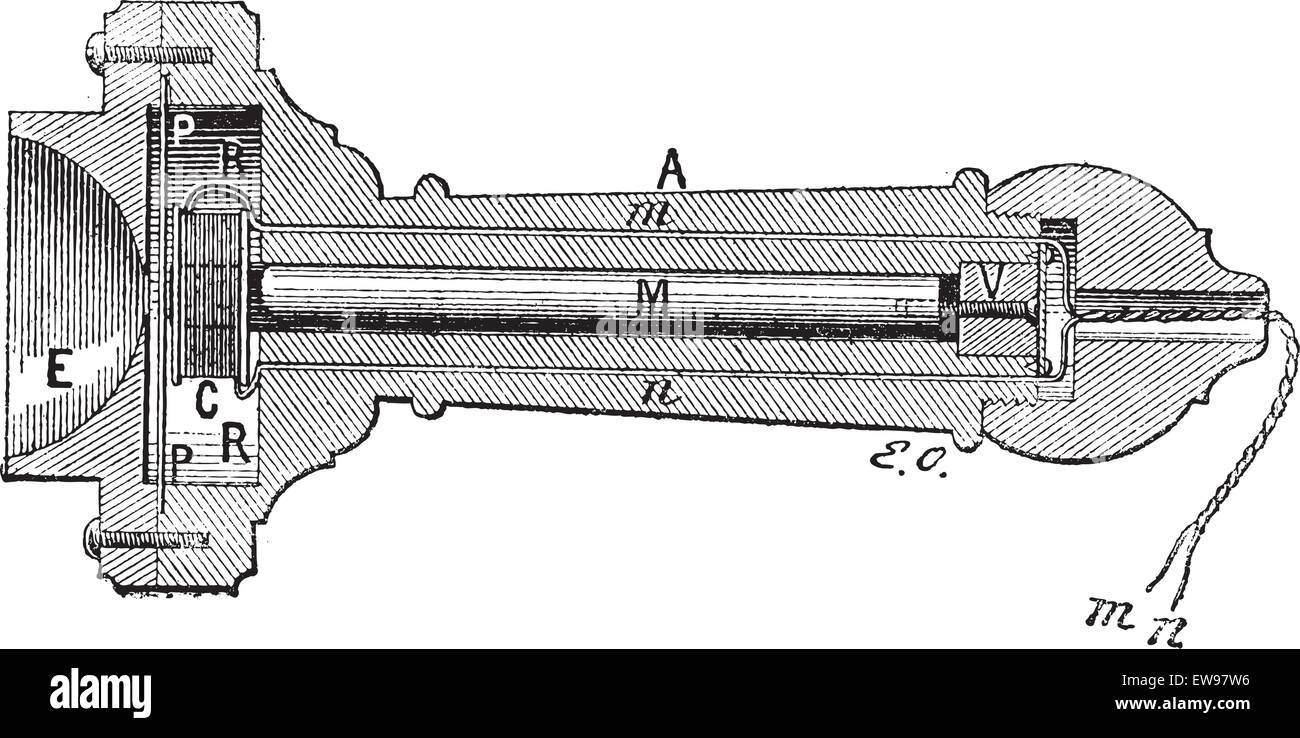 Old bell magnetic telephone,  vintage engraved illustration. Dictionary of words and things - Larive and Fleury - 1895. Stock Vector