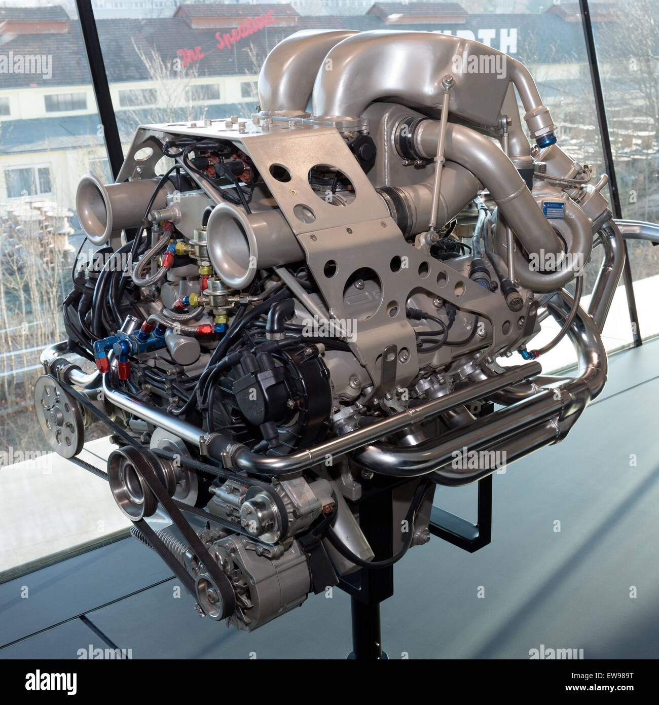 The Porsche 928 (M28-70) engine, displayed at the Porsche Museum, a 5 ...