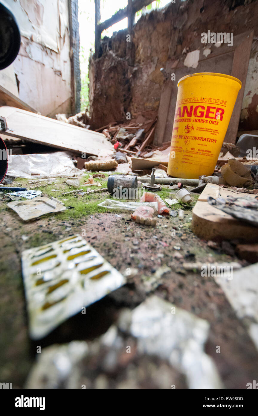 Needles and rubbish on the floor inside Nocton Hall in Lincolnshire
