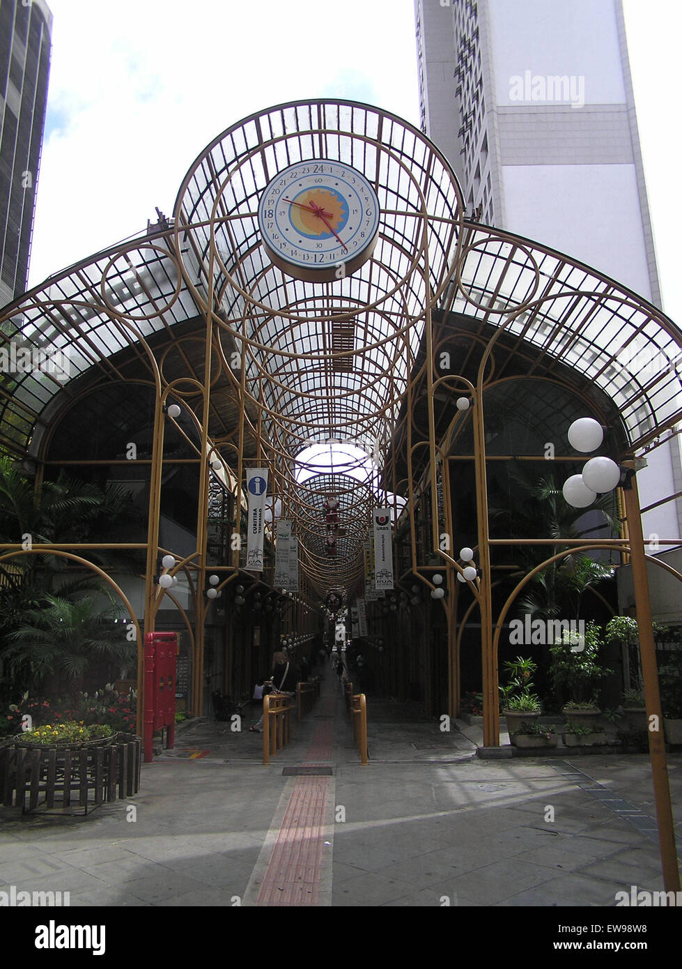 Rua 24 Horas is a famous street in Curitiba, Brazil, known for its round-the-clock operation, offering a variety of shops and services. It is a popular spot for both locals and tourists in the city center. Stock Photo