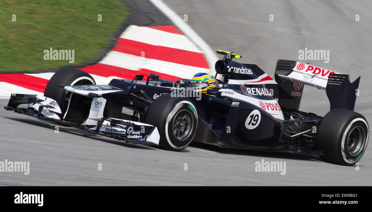 Bruno Senna, a Brazilian racing driver, participated in the 2012 Malaysia Grand Prix qualifying round. His performance in this session was crucial in determining his starting position for the race. Senna's participation highlighted his role in Formula 1 and his team's strategy for the event. Stock Photo