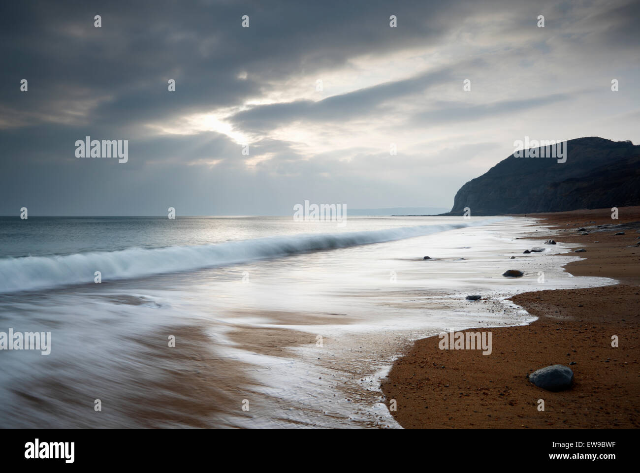 Seatown Beach with Golden Cap in the distance. Jurassic Coast World Heritage Site. Dorset. UK. Stock Photo