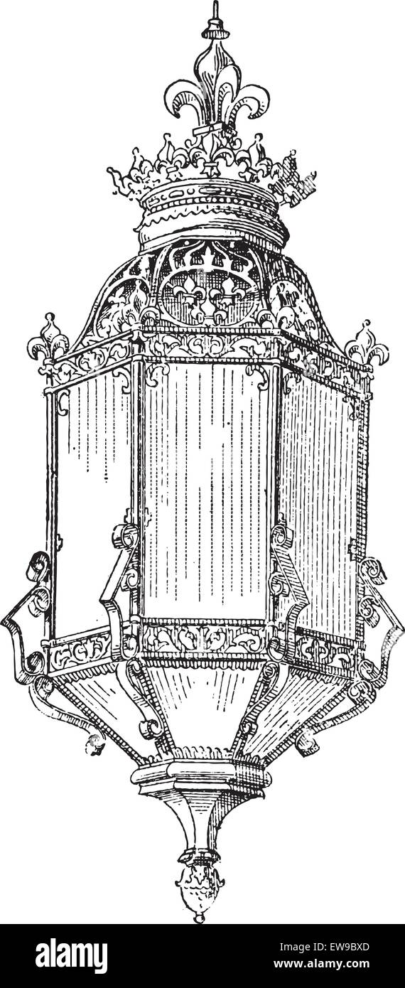 Lantern, vintage engraved illustration. Dictionary of words and things - Larive and Fleury - 1895. Stock Vector