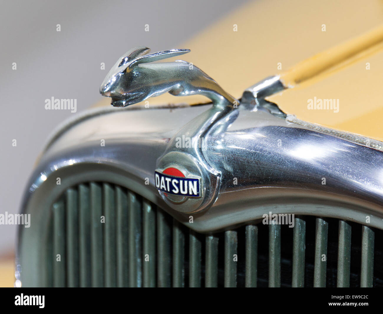 Datsun 14 Roadster hoodornament 2013 Tokyo Motor Show Stock Photo