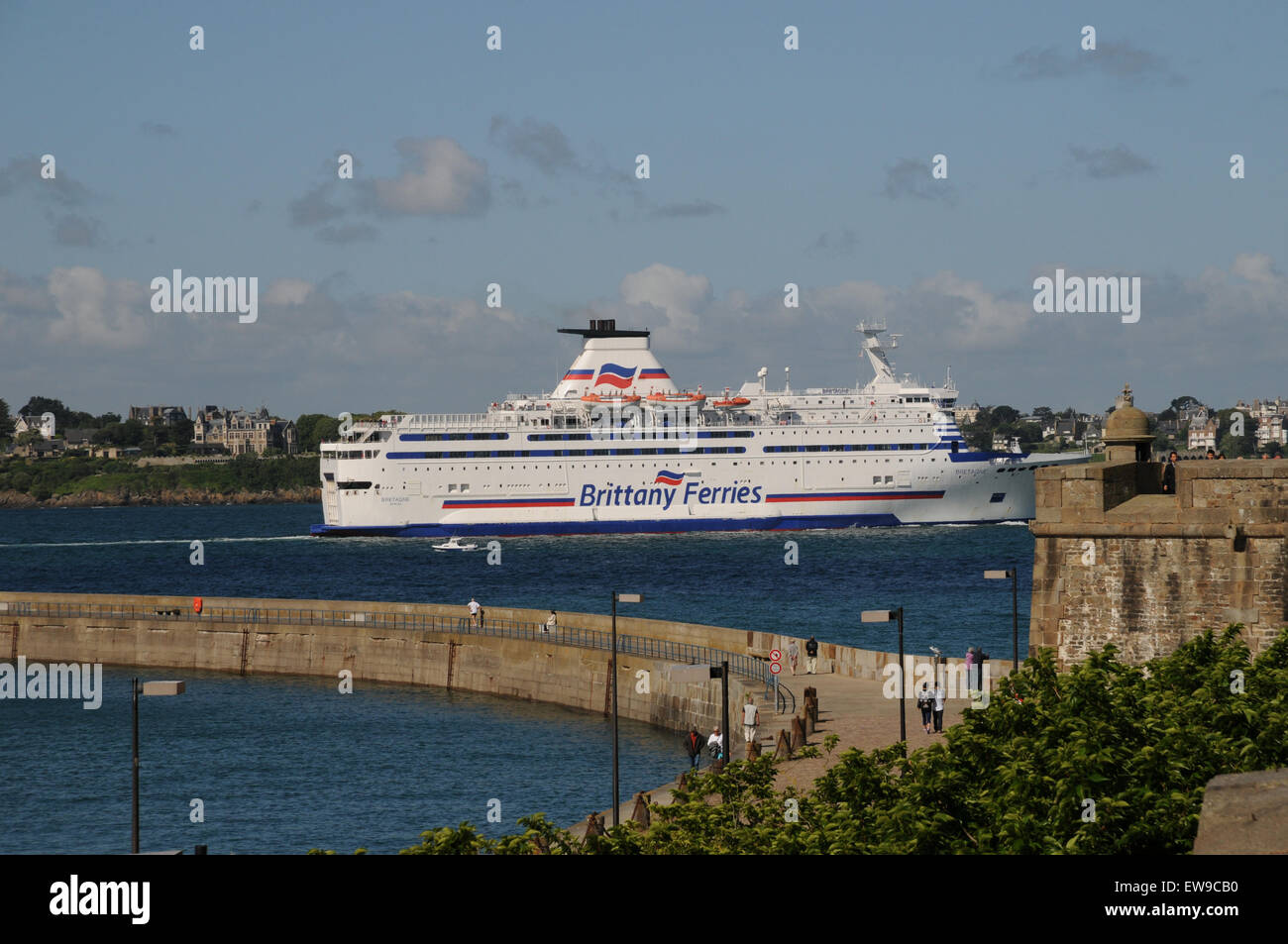 A cross channel ferry leaves the port of St Malo, Brittany, for
