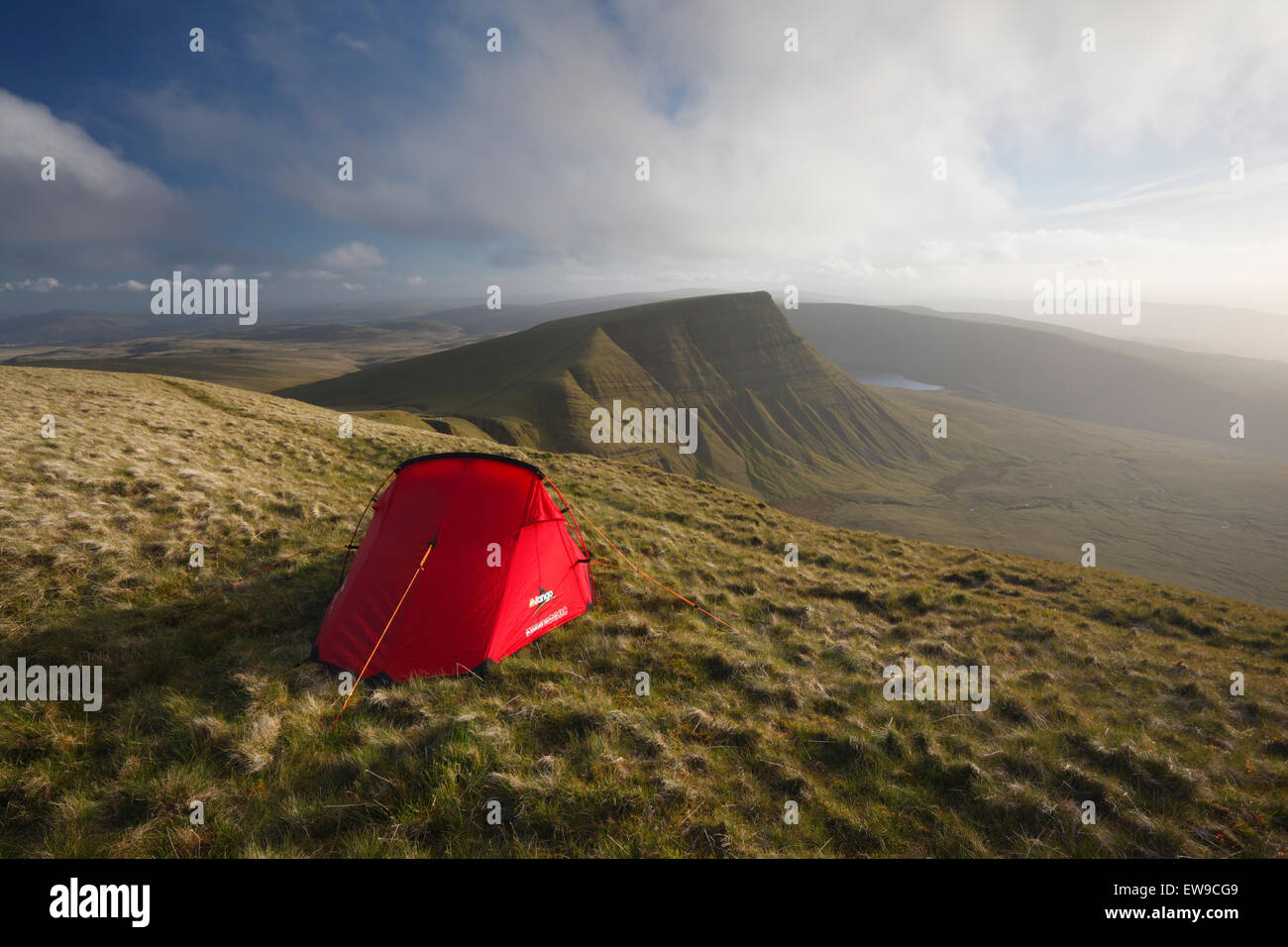 Wild camping on Fan Foel. The Black Mountain. Brecon Beacons National Park. Carmarthenshire. Wales. UK. Stock Photo