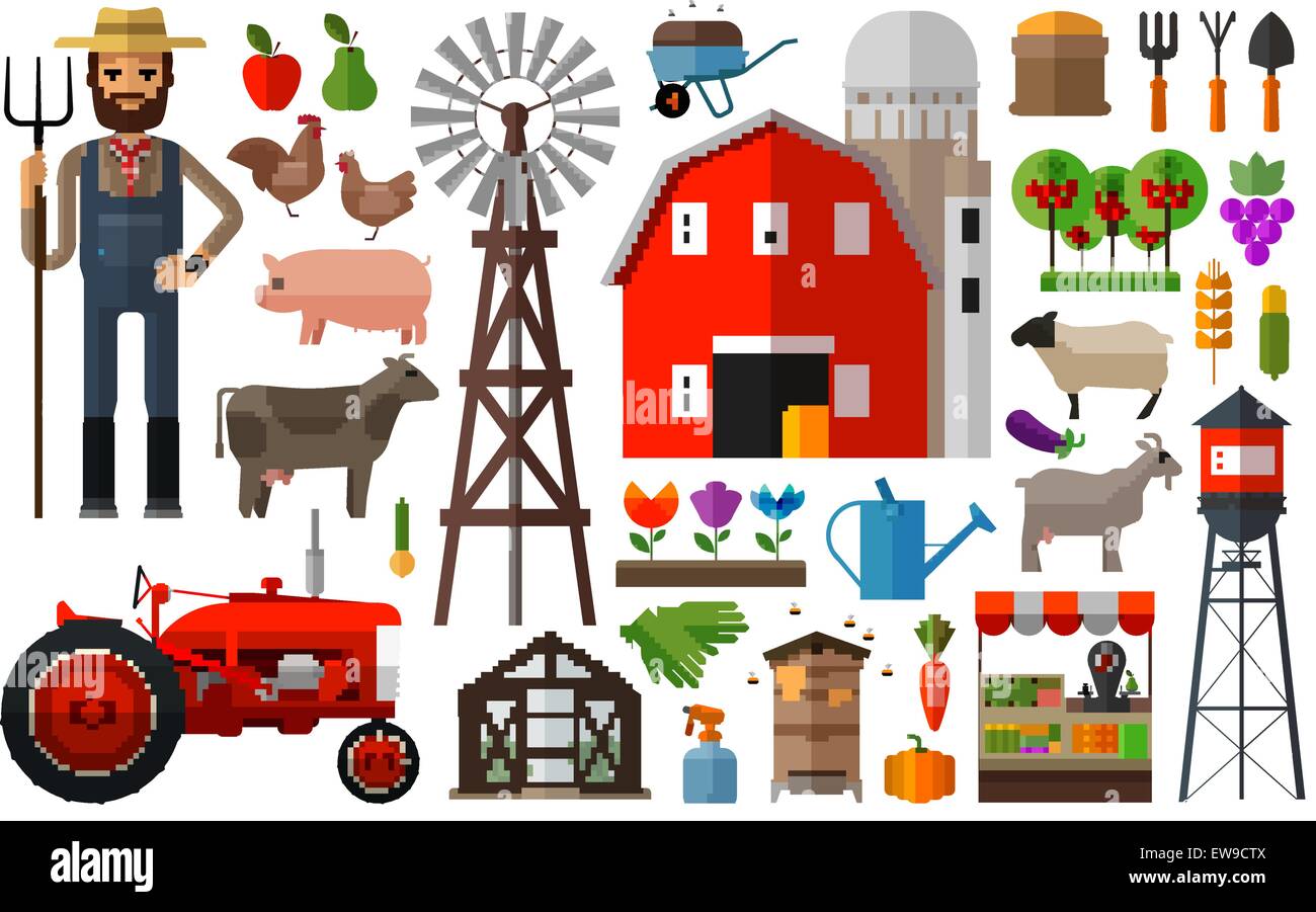 Farm in village vector logo design template. harvest, gardening, horticulture or animals, food icon. Stock Vector