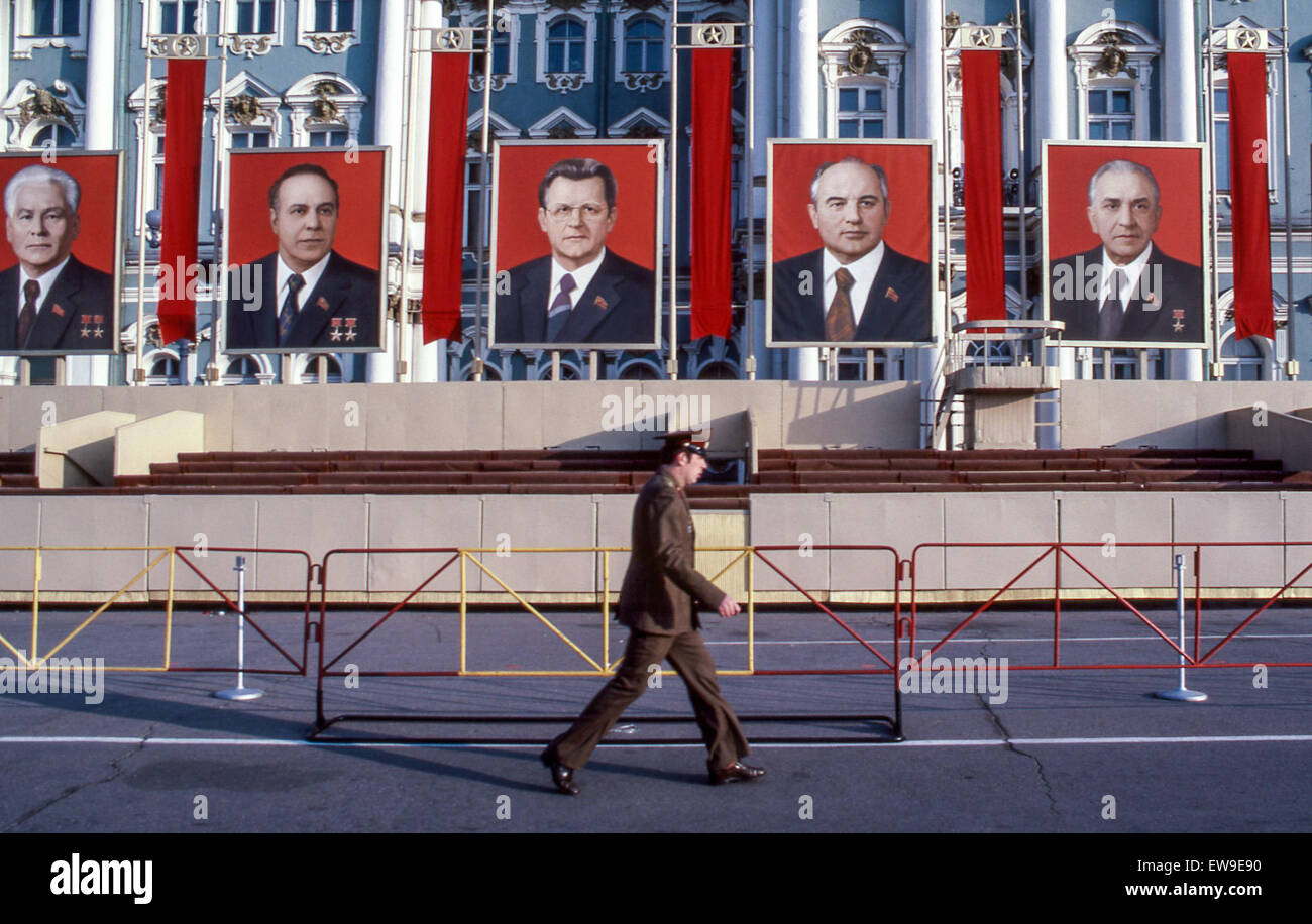 April 30, 1984 Leningrad, Russia A Soviet soldier walks by the